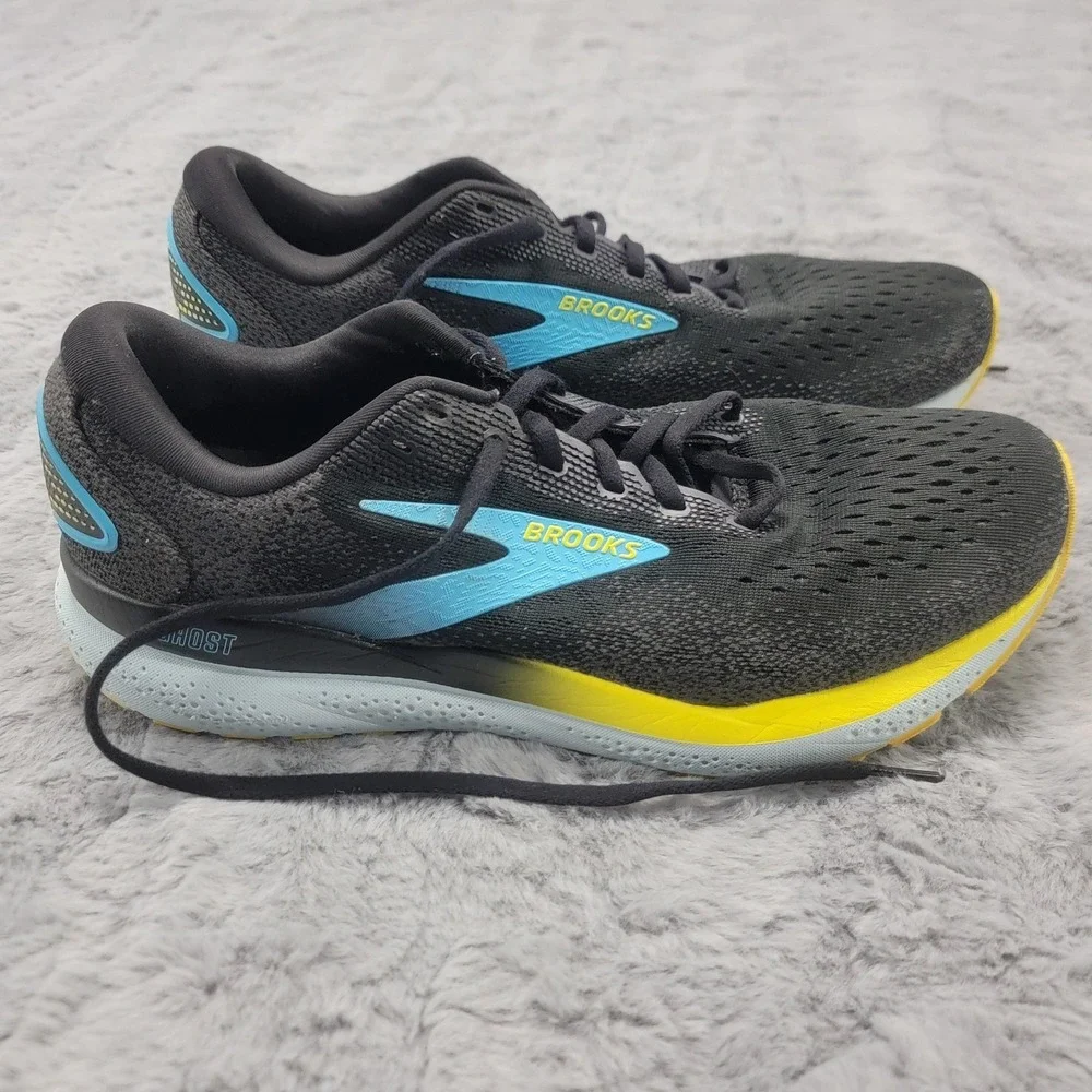 Brooks Ghost 16 Shoes Mens 10 Black Blue Yellow‎ Road Running Sneakers